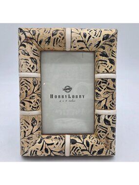 4x6 Picture Frame Floral Design Beige & Black Distressed Finish Tabletop